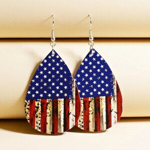 American Flag Pattern Water Drop Earrings